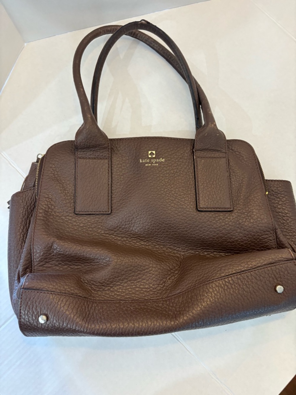 kate spade Brown Pebbled Leather Shoulder Bag with Gold Logo